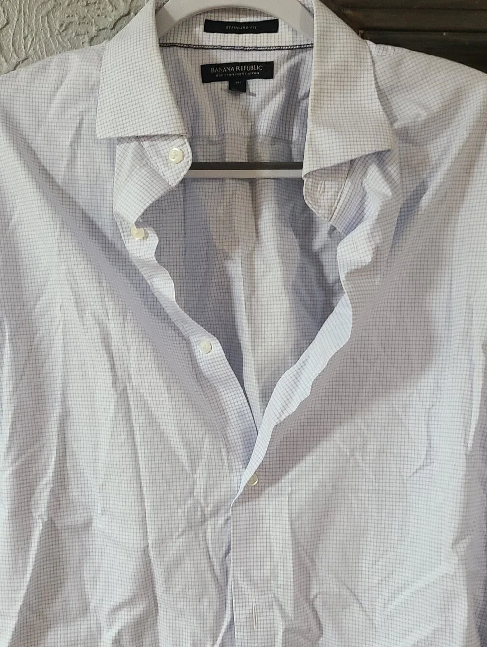 Banana Republic button-up shirt featuring a light blue gingham check pattern